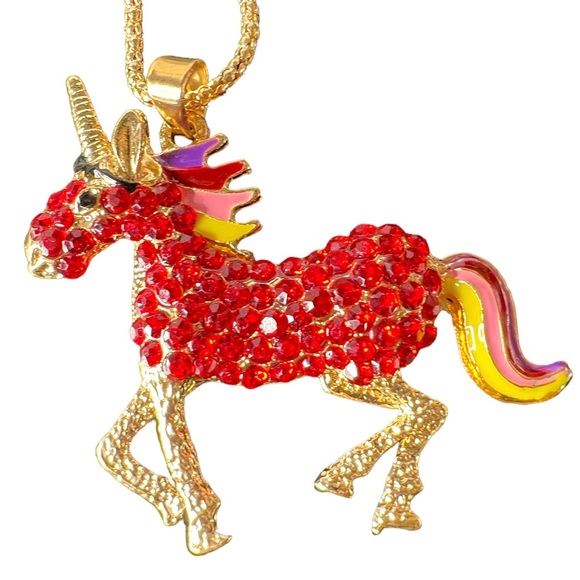 🦄. NWT! Red Crystal Unicorn Necklace - Picture 1 of 6